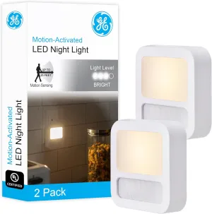 GE LED Motion Sensor Night Light, Plug-In, Dusk-to-Dawn Sensor, 20 Lumens, Soft White, Ideal for Bedroom, Bathroom, Kitchen, or Hallway  46439 (2 Pack)