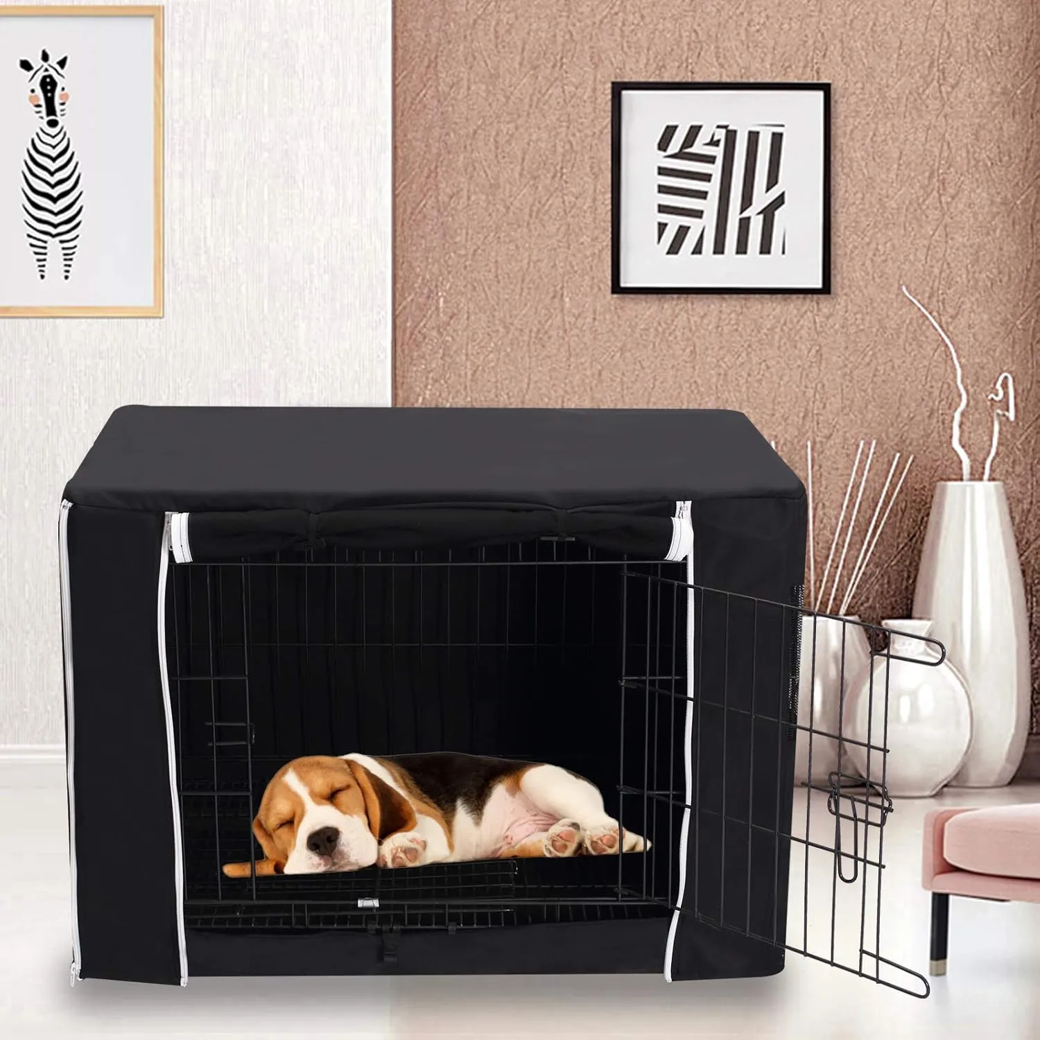Geyecete Dog Crate Cover - Universal Fit for 24-48Inch Wire Cage, Lightweight Polyester Fabric, Breathable Double Door Cage Cover - Black - 42 Inch