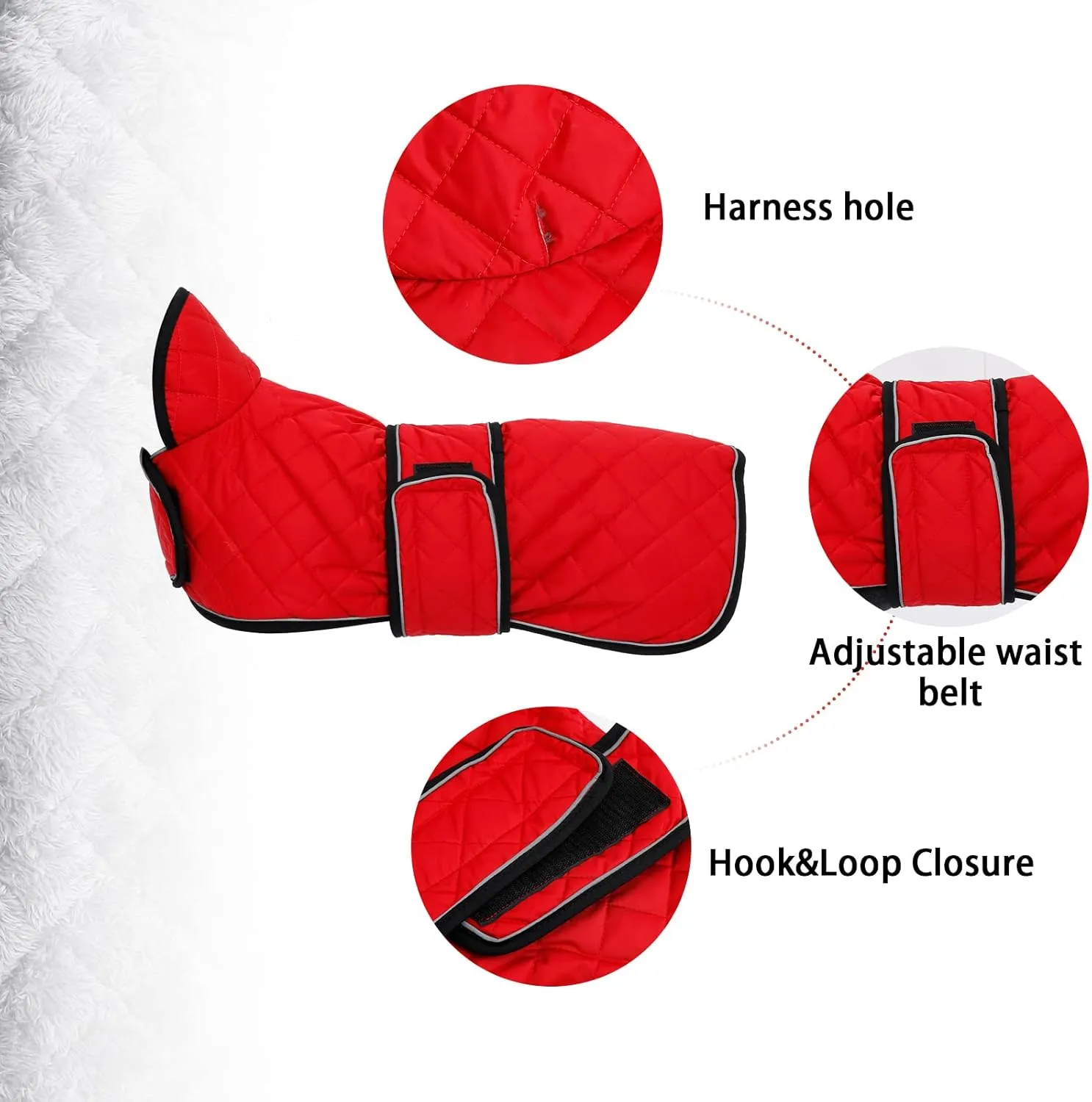 Geyecete Warm Thermal Quilted Dachshund Coat, Dog Winter Coat with Warm Fleece Lining, Outdoor Dog Apparel with Adjustable Bands for Medium, Large Dog-Red-L