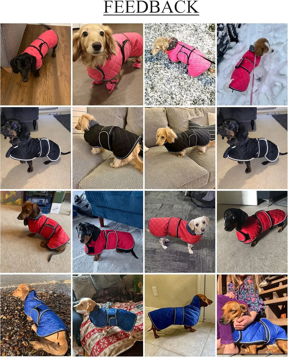 Geyecete Warm Thermal Quilted Dachshund Coat, Dog Winter Coat with Warm Fleece Lining, Outdoor Dog Apparel with Adjustable Bands for Medium, Large Dog-Red-L