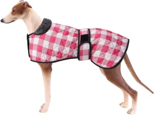 Geyecete Waterproof Greyhound Whippet Lurcher Dog Coat-with Warm Fleecy Lining Inside Outdoor Dog Apparel with Adjustable Bands for Medium, Large Dog-Pink-XXL