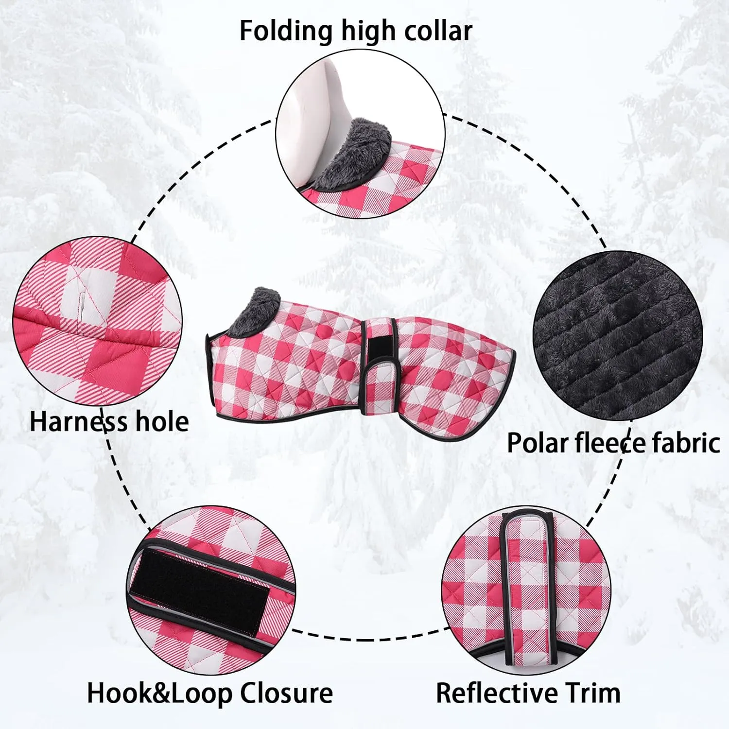 Geyecete Waterproof Greyhound Whippet Lurcher Dog Coat-with Warm Fleecy Lining Inside Outdoor Dog Apparel with Adjustable Bands for Medium, Large Dog-Pink-XXL