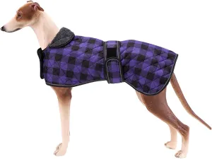 Geyecete Waterproof Greyhound Whippet Lurcher Dog Coat-with Warm Fleecy Lining Inside Outdoor Dog Apparel with Adjustable Bands for Medium, Large Dog-Purple-XS