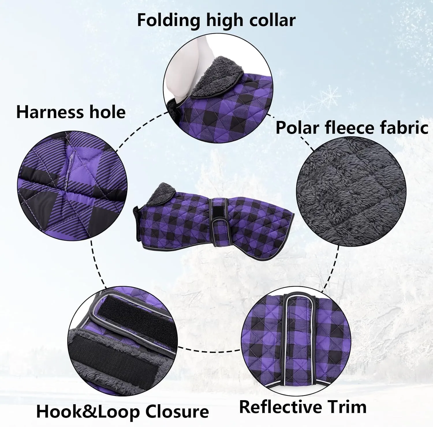 Geyecete Waterproof Greyhound Whippet Lurcher Dog Coat-with Warm Fleecy Lining Inside Outdoor Dog Apparel with Adjustable Bands for Medium, Large Dog-Purple-XS