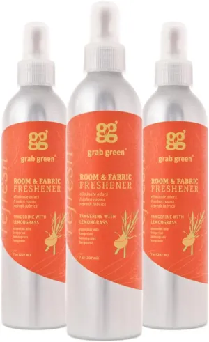 Grab Green Room and Fabric Freshener, 7 Ounce (Pack of 3), Tangerine Lemongrass Scent, Plant and Mineral Based, Eliminates Odors, Freshens Rooms, Refr