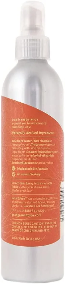 Grab Green Room and Fabric Freshener, 7 Ounce (Pack of 3), Tangerine Lemongrass Scent, Plant and Mineral Based, Eliminates Odors, Freshens Rooms, Refr