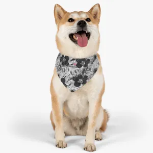Grey Floral Pet Bandana Collar, Best Flower Print Pet Accessories For Dogs or Cats (Size: S, M, L)