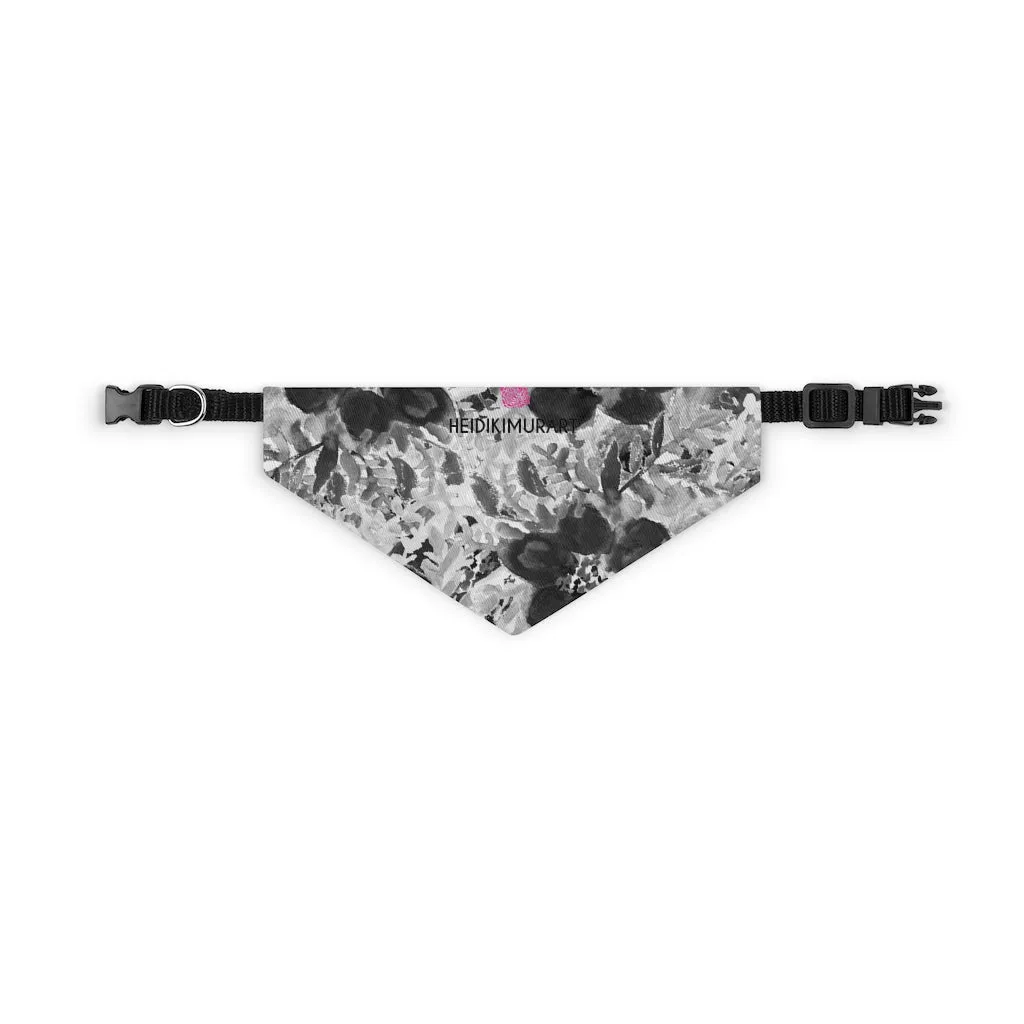 Grey Floral Pet Bandana Collar, Best Flower Print Pet Accessories For Dogs or Cats (Size: S, M, L)
