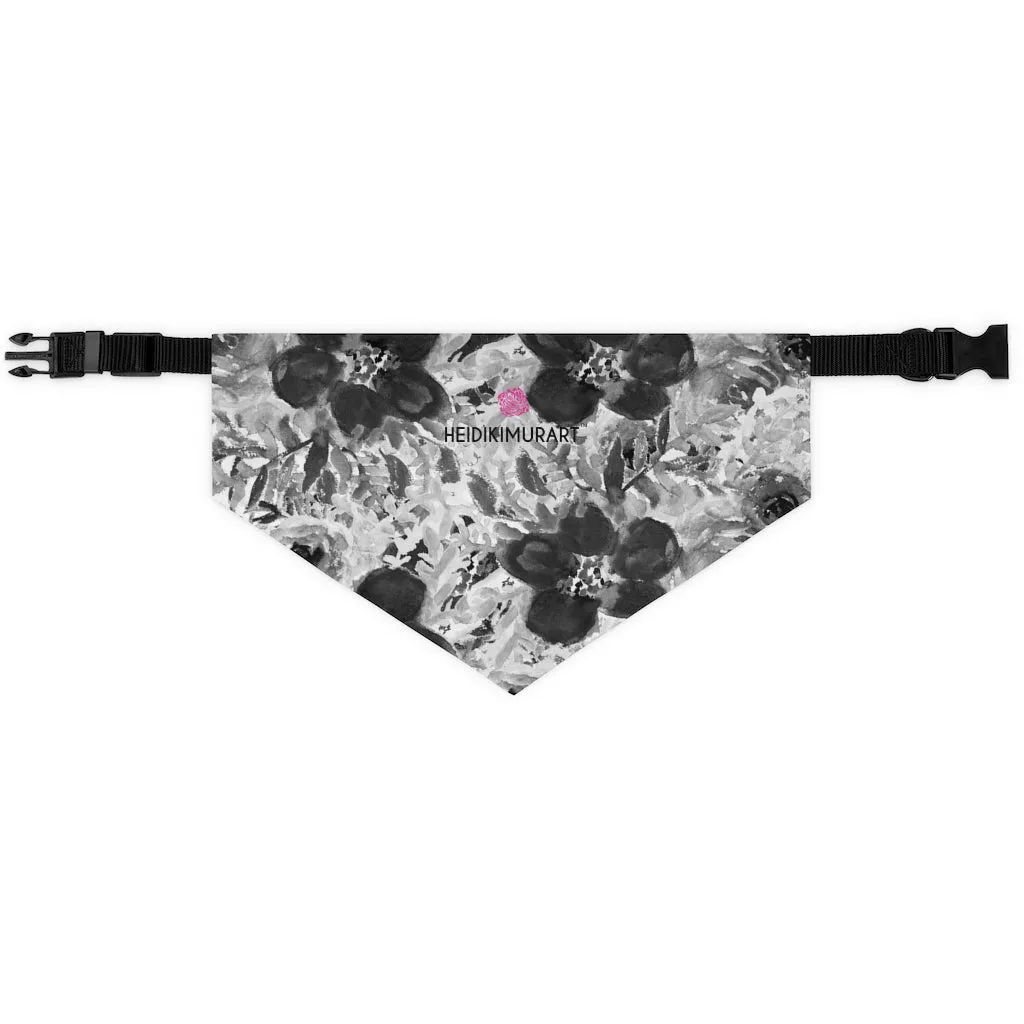 Grey Floral Pet Bandana Collar, Best Flower Print Pet Accessories For Dogs or Cats (Size: S, M, L)