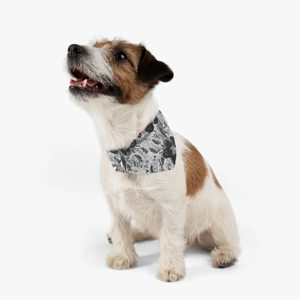 Grey Floral Pet Bandana Collar, Best Flower Print Pet Accessories For Dogs or Cats (Size: S, M, L)