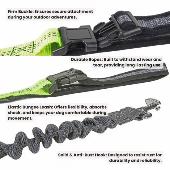 Hands-Free Dog Leash with Adjustable Waist Belt and 3-Pocket Pack – Includes Bonus 2-in-1 Water Bottle & Bowl
