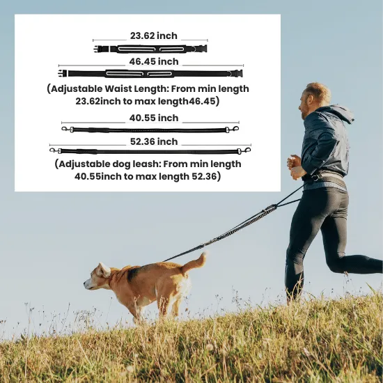 Hands-Free Dog Leash with Adjustable Waist Belt and 3-Pocket Pack – Includes Bonus 2-in-1 Water Bottle & Bowl