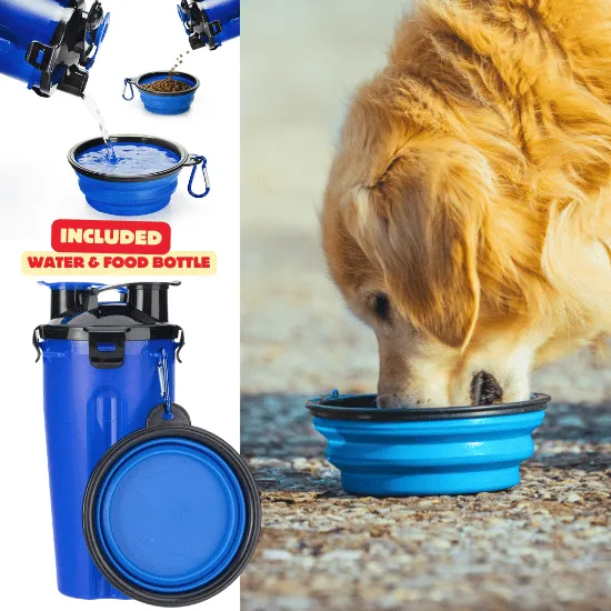 Hands-Free Dog Leash with Adjustable Waist Belt and 3-Pocket Pack – Includes Bonus 2-in-1 Water Bottle & Bowl