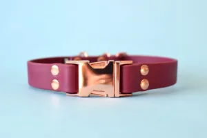 HARDWARE RETIREMENT SALE - Burgundy Wine & Rose Gold Biothane Dog Collar