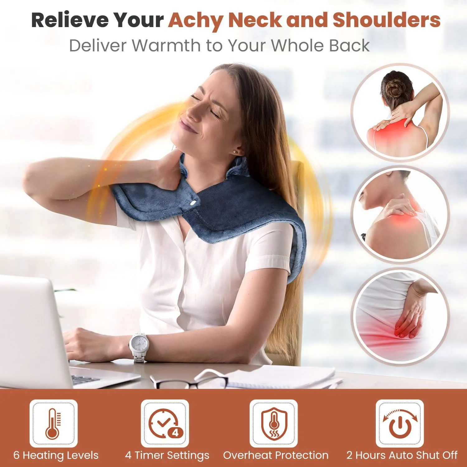 Heating Pad for Neck and Shoulders and Back, Electric Weighted Heat Pad for Pain Relief, 6 Heat Settings & Auto Shut Off Heated Wrap, Machine Washable Ultra Soft Fabric, Gifts for Women, Men, Mom, Dad