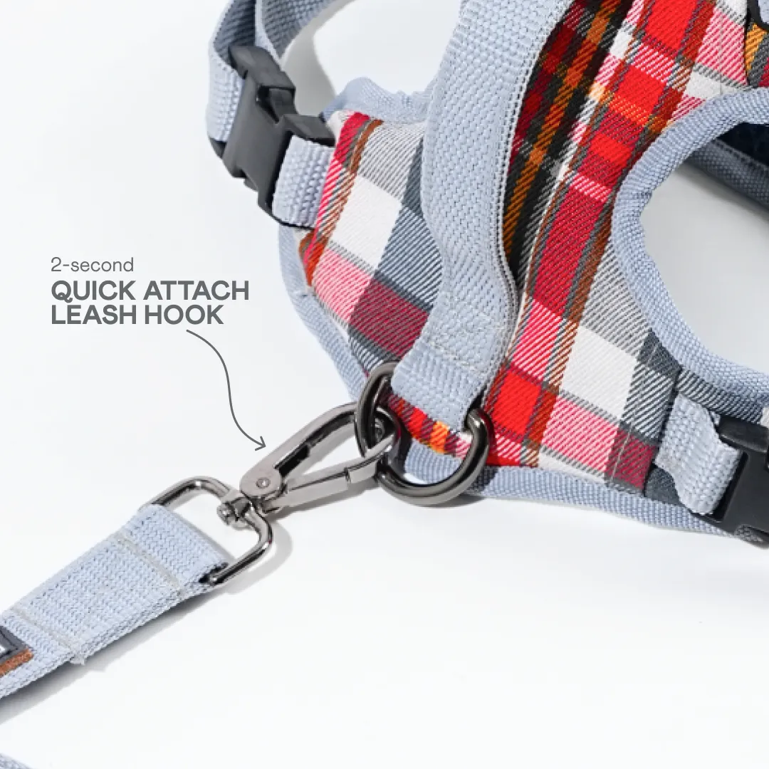 Heavy-duty harness kit for maximum comfort and zero choking- Denim Check Plaid