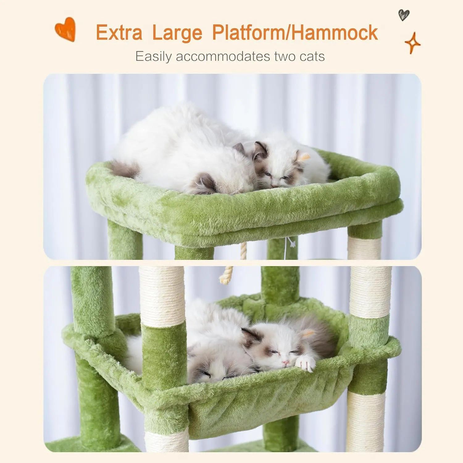 Heybly Cat Tree for Large Cats 20 lbs Heavy Duty,60 inches XXL Cat Tower for Indoor Cats,Multi-Level Furniture Condo with Big Padded Plush Perch,Cozy Basket HCT050GR