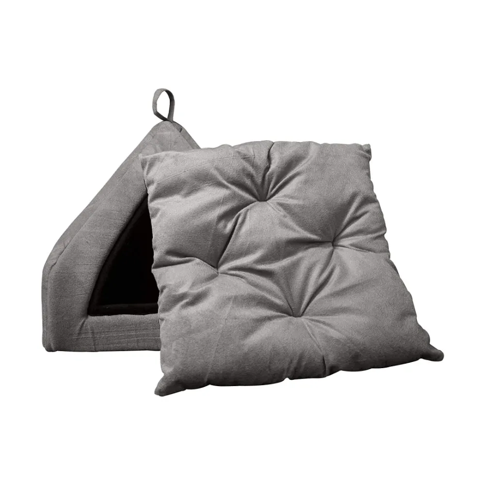 Hiputee Luxurious Soft Velvet Hut Bed for Toy Breed Dogs and Cats Grey