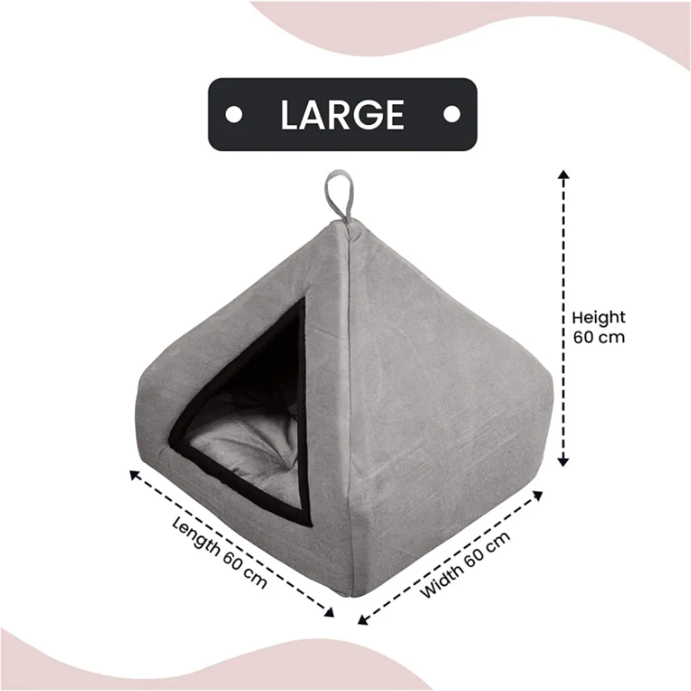 Hiputee Luxurious Soft Velvet Hut Bed for Toy Breed Dogs and Cats Grey