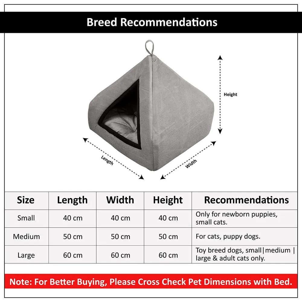 Hiputee Luxurious Soft Velvet Hut Bed for Toy Breed Dogs and Cats Grey