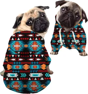 Howilath Casual Canine Polyester Cotton Dog Hoodie, Ethnic Totem Black Turquoise Indian Tribal Triangle Pet Clothes Sweatershirt Coat for Dogs, Cats, Puppies - L
