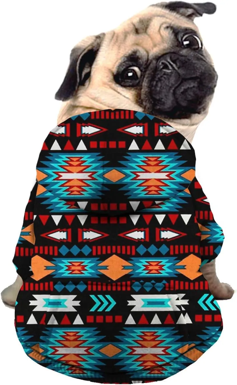 Howilath Casual Canine Polyester Cotton Dog Hoodie, Ethnic Totem Black Turquoise Indian Tribal Triangle Pet Clothes Sweatershirt Coat for Dogs, Cats, Puppies - L