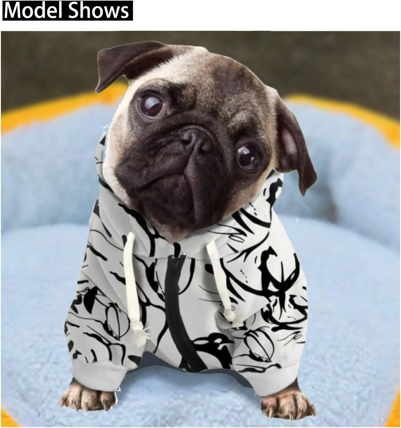 Howilath Casual Canine Polyester Cotton Dog Hoodie, Ethnic Totem Black Turquoise Indian Tribal Triangle Pet Clothes Sweatershirt Coat for Dogs, Cats, Puppies - L