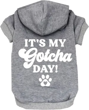 It's My Gotcha Day Dog Hoodie Fleece Lined Pullover Sweatshirt with Leash Hole(Grey, Small 12)
