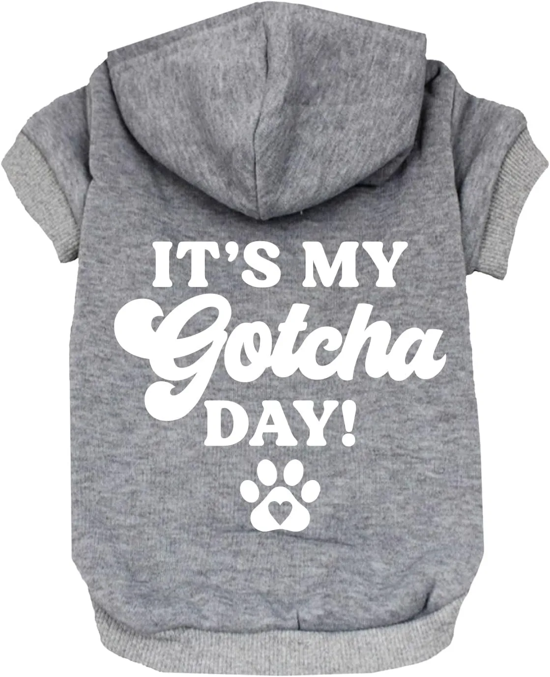 It's My Gotcha Day Dog Hoodie Fleece Lined Pullover Sweatshirt with Leash Hole(Grey, Small 12)