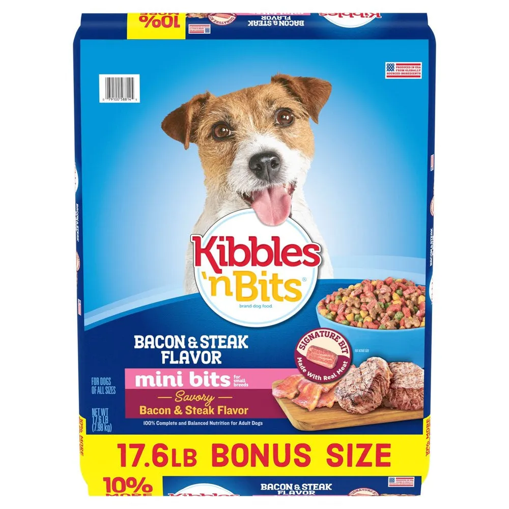 Kibbles ‘N Bits Mini Bits Bacon & Steak Flavor, Dry Small Breed Dog Food, 16-Pound Bag