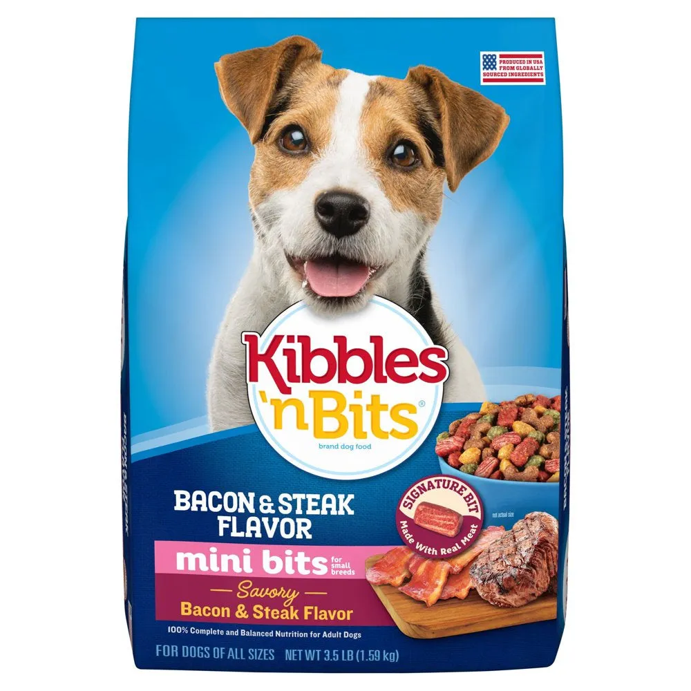 Kibbles ‘N Bits Mini Bits Bacon & Steak Flavor, Dry Small Breed Dog Food, 16-Pound Bag