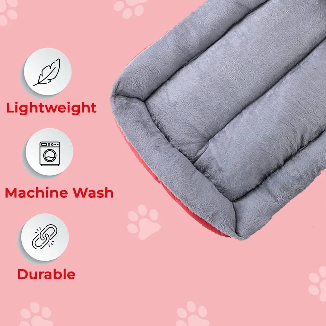 Kuber Industries Dog & Cat Bed|Super Soft Plush Top Pet Bed|Oxford Cloth Polyester Filling|Machine Washable Dog Bed|Rectangular Cat Bed with Rise-Edge Pillow|QY036R-M|Red (Pack of 2)