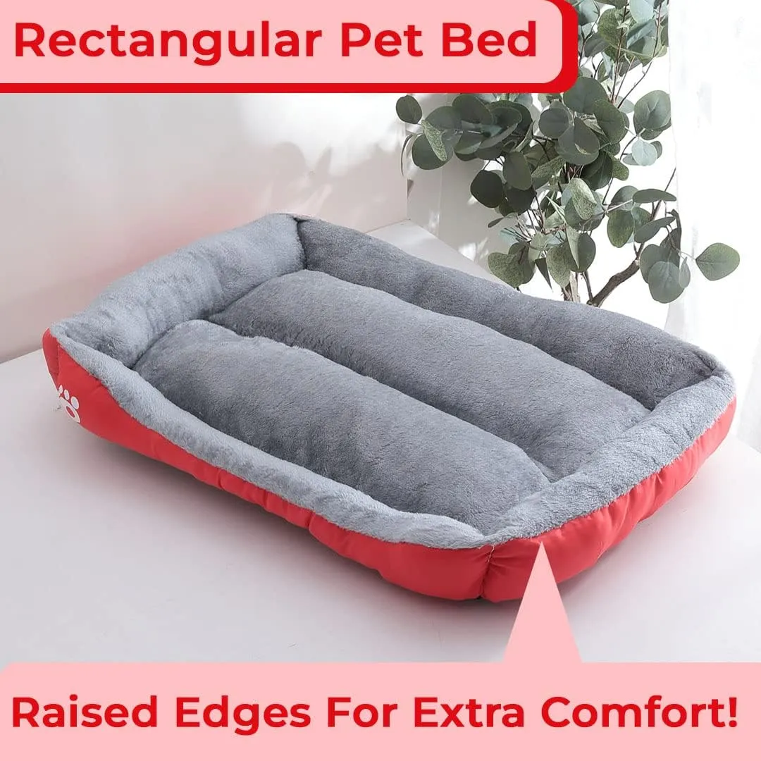 Kuber Industries Dog & Cat Bed|Super Soft Plush Top Pet Bed|Oxford Cloth Polyester Filling|Machine Washable Dog Bed|Rectangular Cat Bed with Rise-Edge Pillow|QY036R-M|Red (Pack of 2)