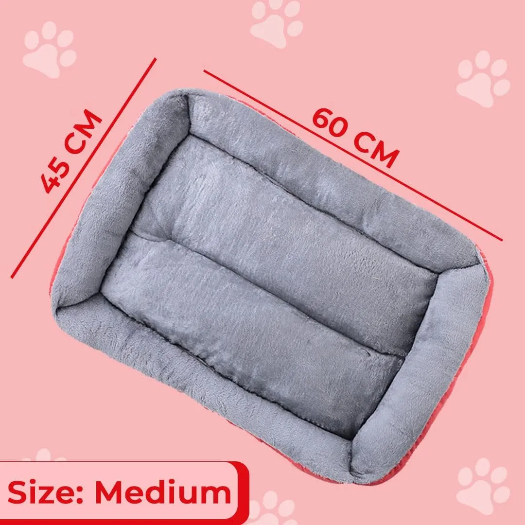Kuber Industries Dog & Cat Bed|Super Soft Plush Top Pet Bed|Oxford Cloth Polyester Filling|Machine Washable Dog Bed|Rectangular Cat Bed with Rise-Edge Pillow|QY036R-M|Red (Pack of 2)
