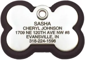 LuckyPet Pet ID Tag, Bone Frame Tag, Rugged Dog Tags with Colorful Frame, Custom Engraved, Medium, Black & Stainless
