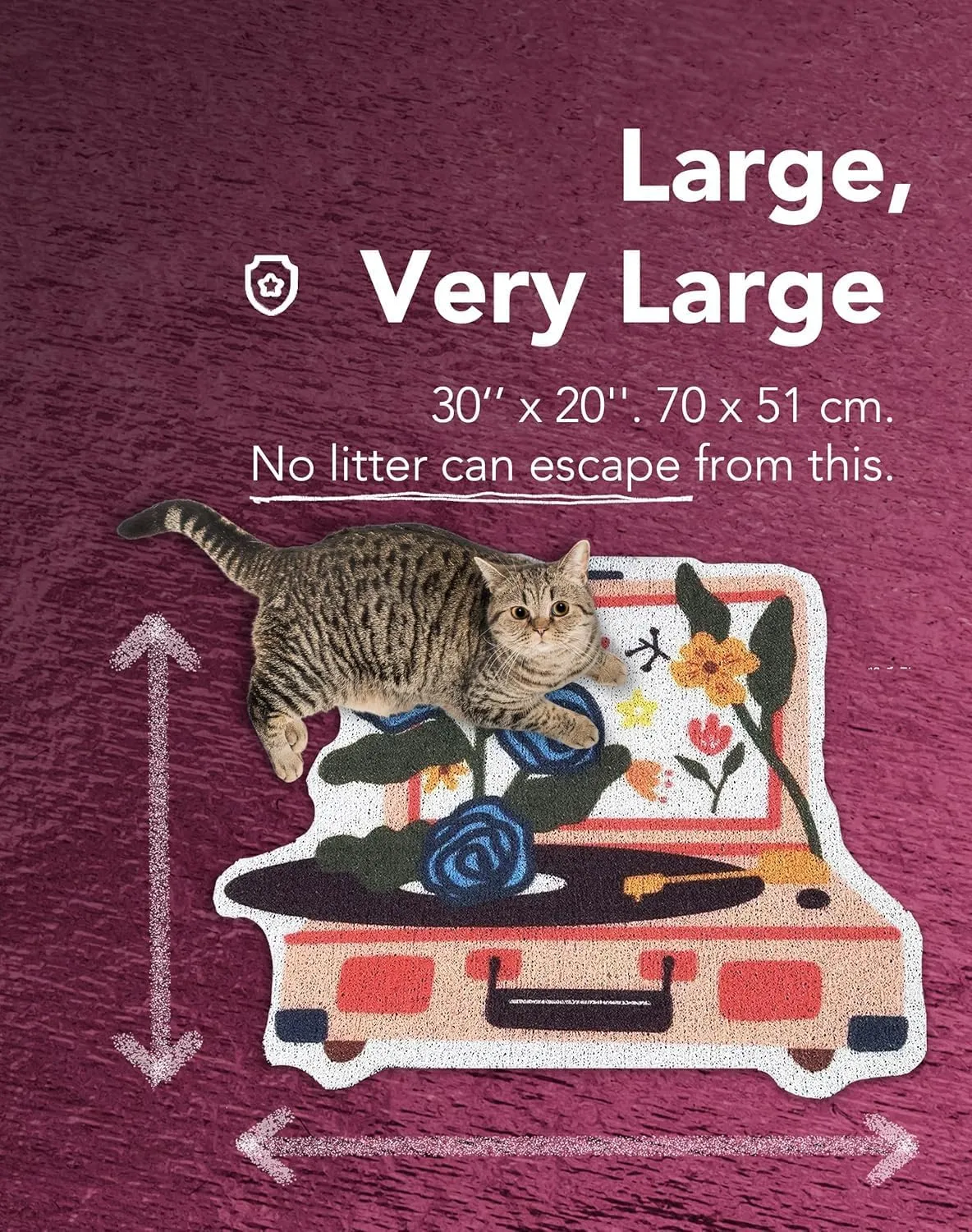 Lukamoo Cute Cat Litter Mat (30x20), Large/L, for Kitty Litter & Cute Cat Litter Box, Cat Accessories for Indoor Cats, Litter Trapping Mat (Large (30'' x 20''), Record Player)