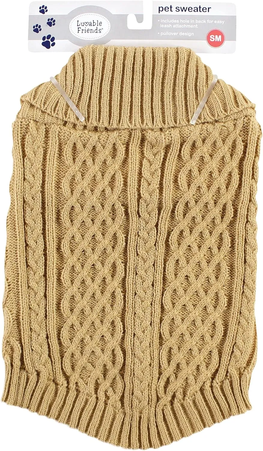 Luvable Friends Dogs and Cats Cableknit Pet Sweater, Camel, X-Large
