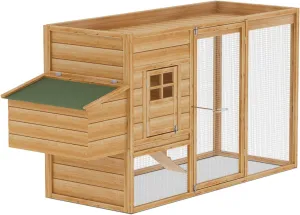 Magshion Chicken Coop Rabbit Hutch Outdoor, Multi-Level Wooden Pet Cage House Wood Small Animal Poultry Cage Run with with Run Ramp and Ventilation Door, 63.5" Natural
