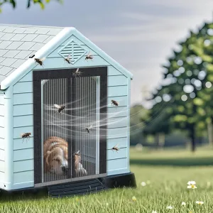 Mosquito Proof Dog House Cover with Magnetic Screen Door-Heavy-Duty Mesh Kennel Curtain,Ventilated&Washable Pet Mosquito Screen Door for Kennels,Mosquito Screen Door for Dog House (19.6'' x 14.5'')