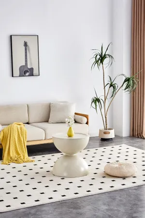 Multi-Functional Round Coffee Table with Cat Bed, Marble Look Top and Sturdy Steel Base, Milk White