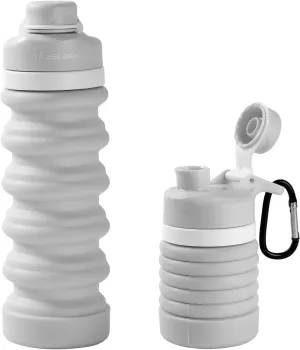 Muslish Collapsible Water Bottle 18oz(550ml), BPA Free Silicone Foldable Water Bottles for Travel Gym Camping Hiking, Reuseable Portable Leak Proof Sports Water Bottle with Carabiner(Light Gray)