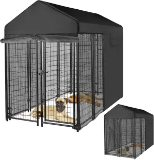 Outdoor Dog Kennel Cover Black for 8'Dx4'W 600D Waterproof and Durable Dog Crate Cover with Mesh Breathable Good ObservationCover Only