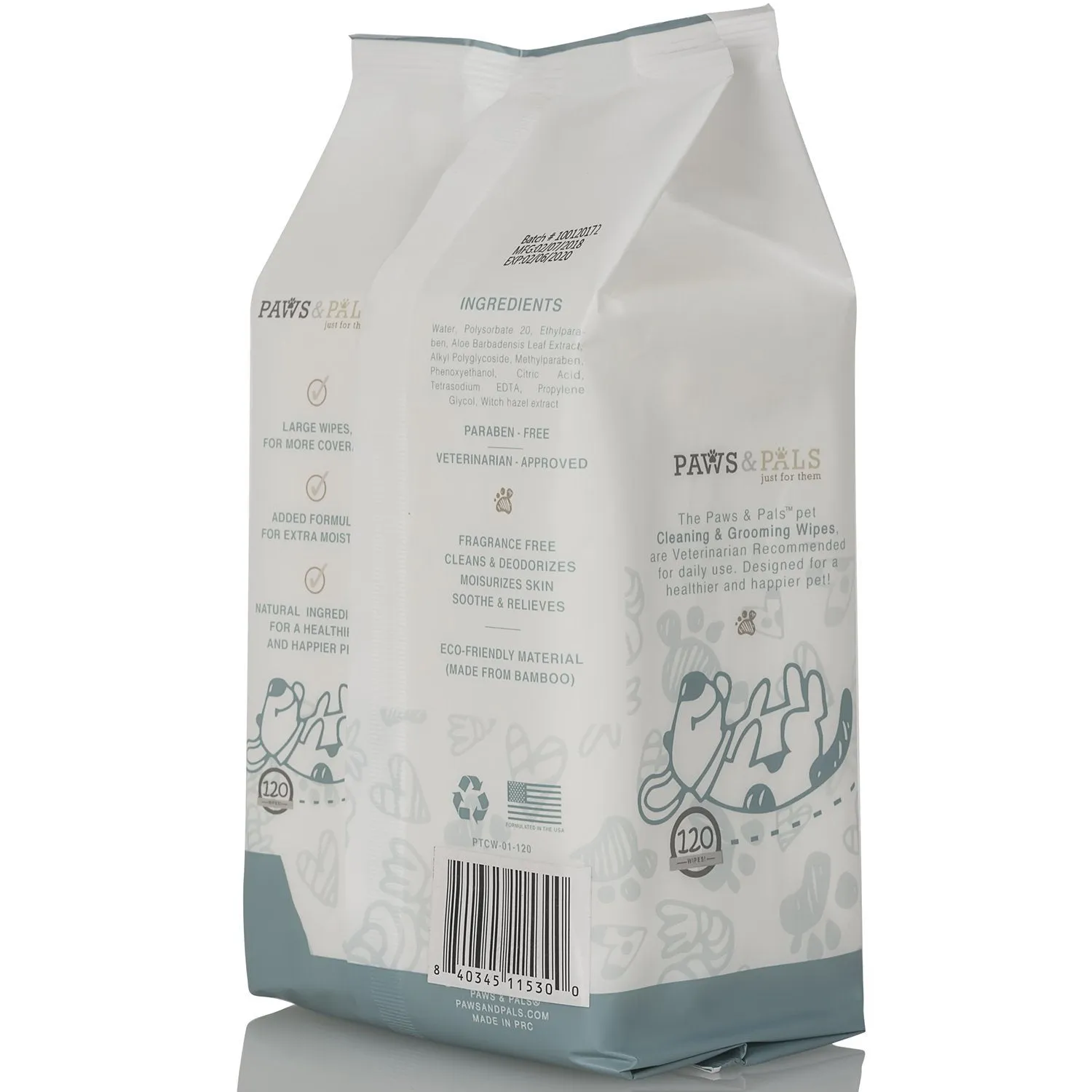 Paws & Pals Pet Grooming Wipes Hypo-Allergenic Cleansing and Deodorizing