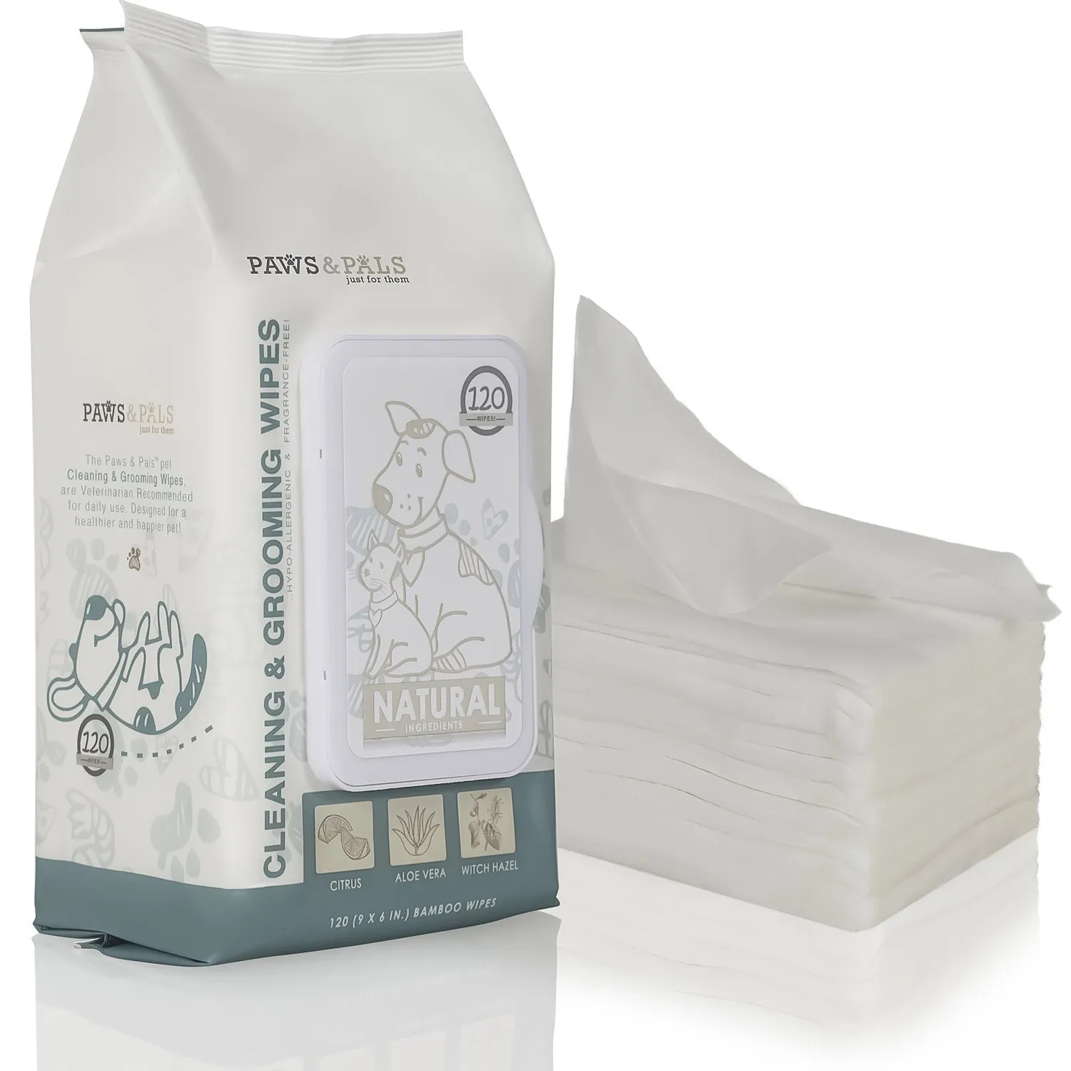 Paws & Pals Pet Grooming Wipes Hypo-Allergenic Cleansing and Deodorizing