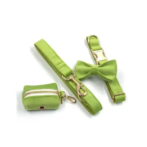 PAWS ASIA Manufacturers Luxury Short Fleece Engraved Dog Collar And Leash Set With Bow Tie And Poop Bag