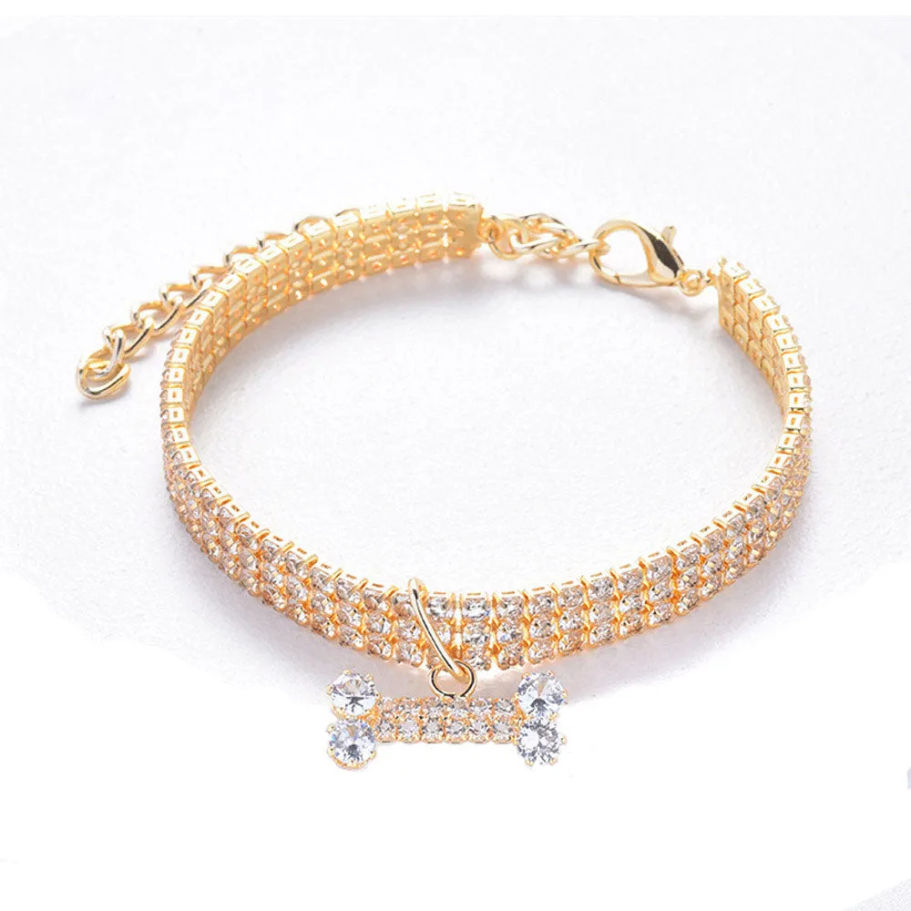 PAWS ASIA Suppliers Luxury Cute Small Rhinestones Cat Collar Bling Necklace Puppy Dog
