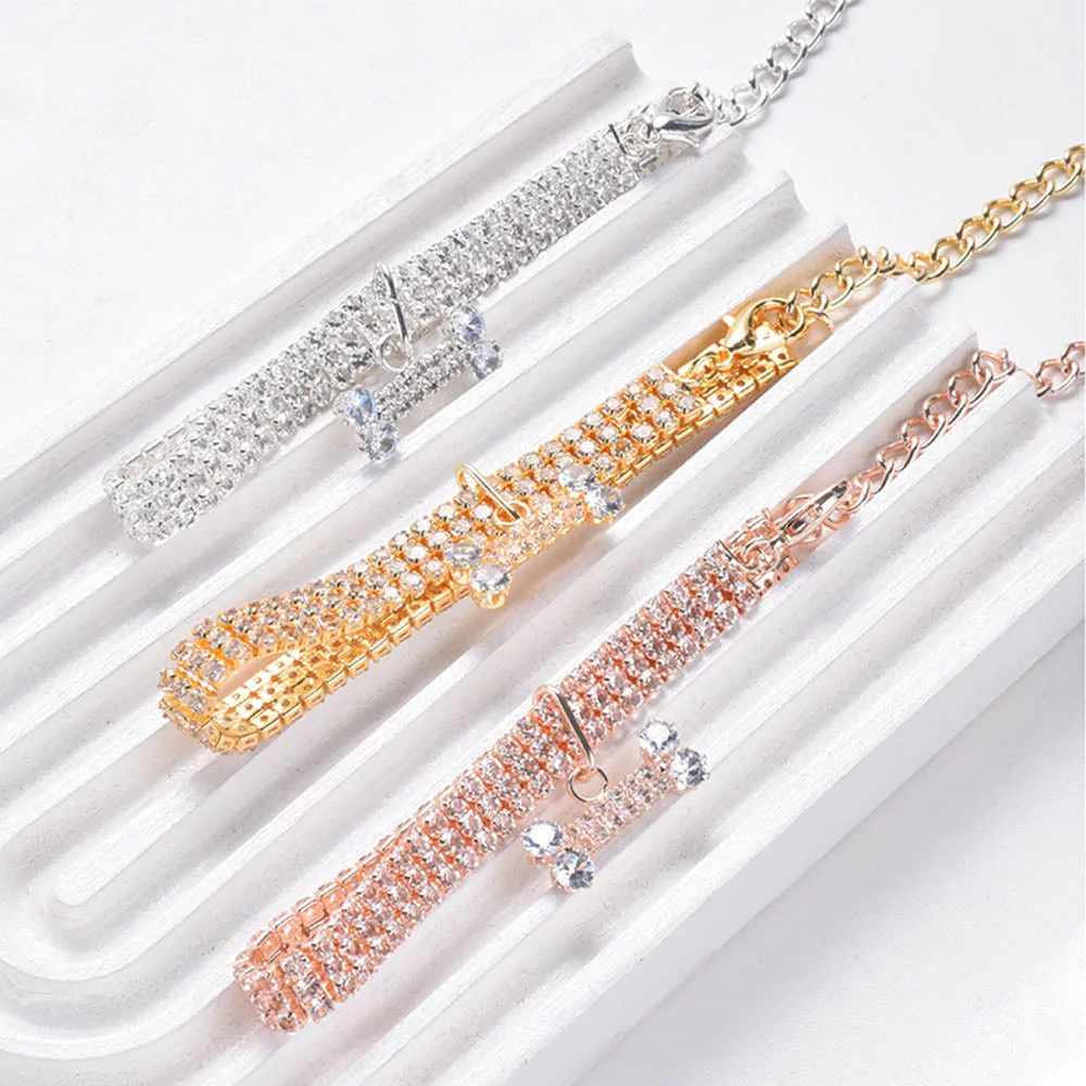 PAWS ASIA Suppliers Luxury Cute Small Rhinestones Cat Collar Bling Necklace Puppy Dog