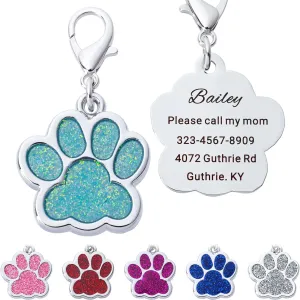Personalized Dog Tags Up to 5 Lines of Custom Engraving for Your Pet's Name and Information Shiny and Cute Metal Paw Print Pet Id Tags (Turquoise Green)