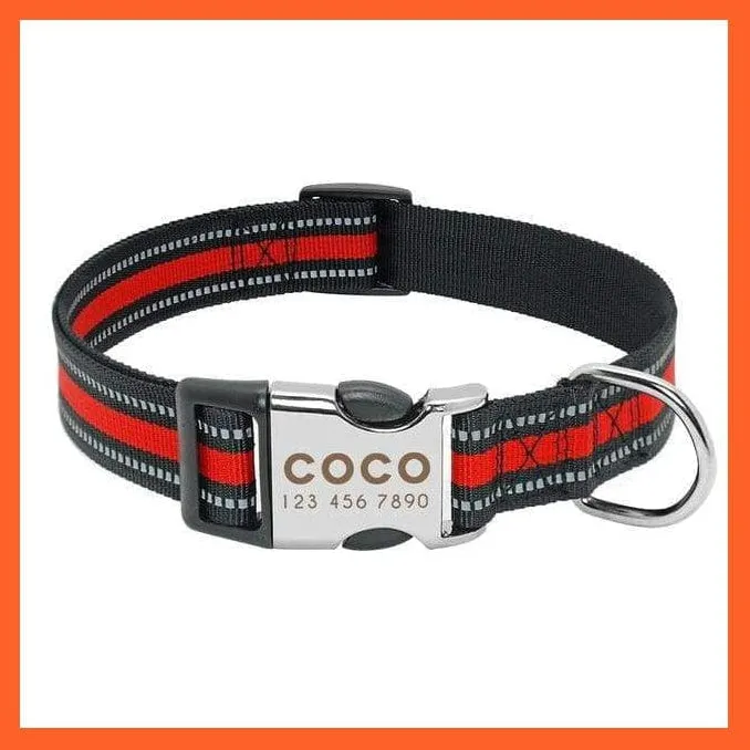 Personalized Reflective Nylon Dog Collar | Pet Dog Name Tag Customized Engraved Collar | For Small Medium Large Dogs