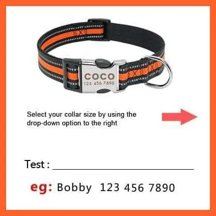 Personalized Reflective Nylon Dog Collar | Pet Dog Name Tag Customized Engraved Collar | For Small Medium Large Dogs